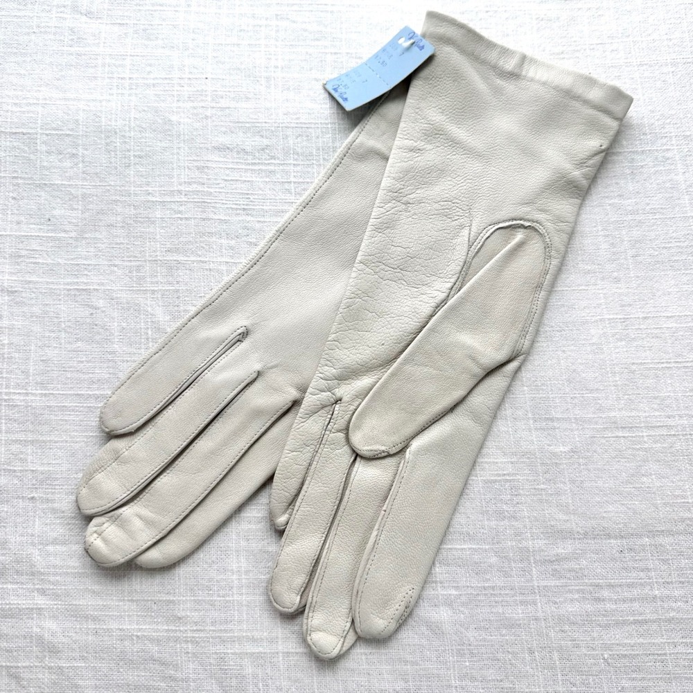 Vintage Van Raalte Cabretta Leather Gloves‎ Silk Lined Cream Deadstock Size 7